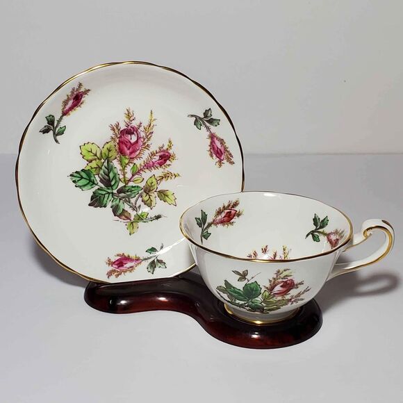 Royal Chelsea Teacup and Saucer Moss Rose Pink Vintage - Picture 5 of 10